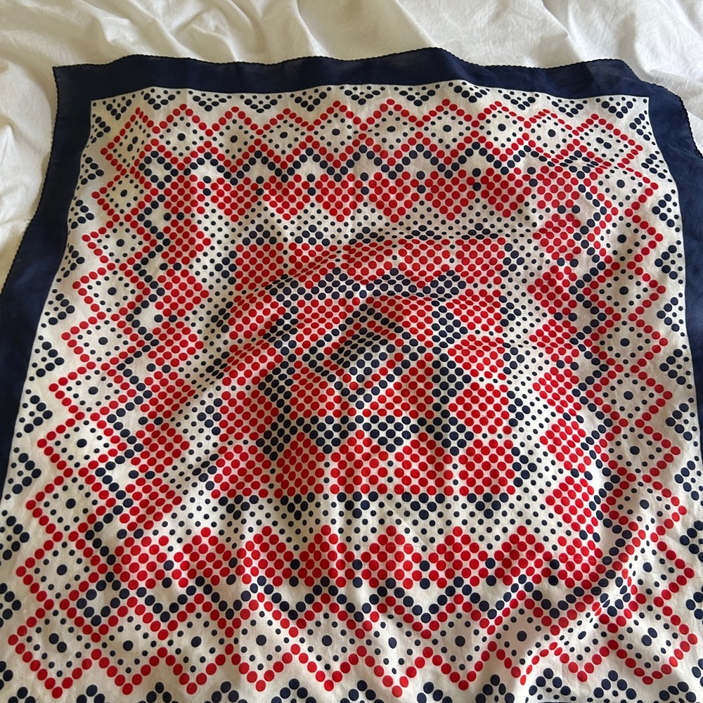 Red and Blue Geometric Pattern silk Scarf